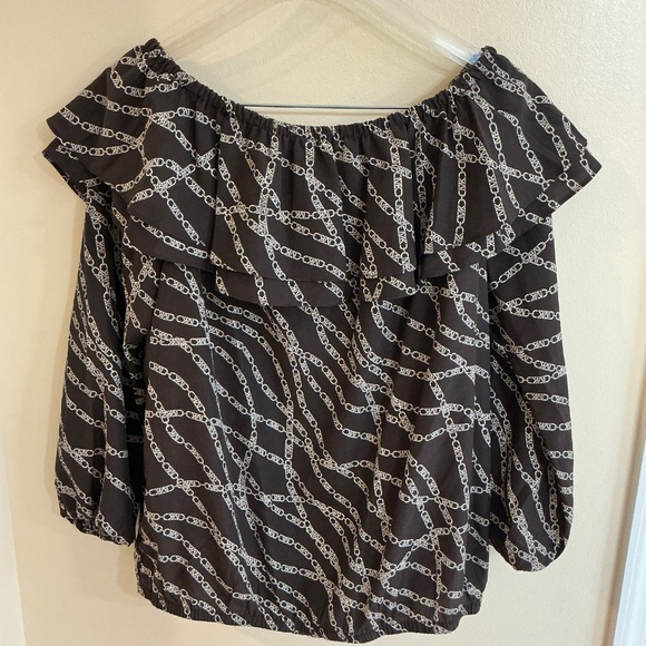 Michael Kors, Off the Shoulder Top, Brown/White, Size Medium - Picture 4 of 6